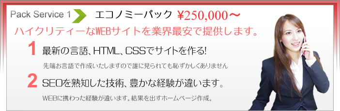 エコノミパック \149,800 ハイクオリティー・ホームページ制作