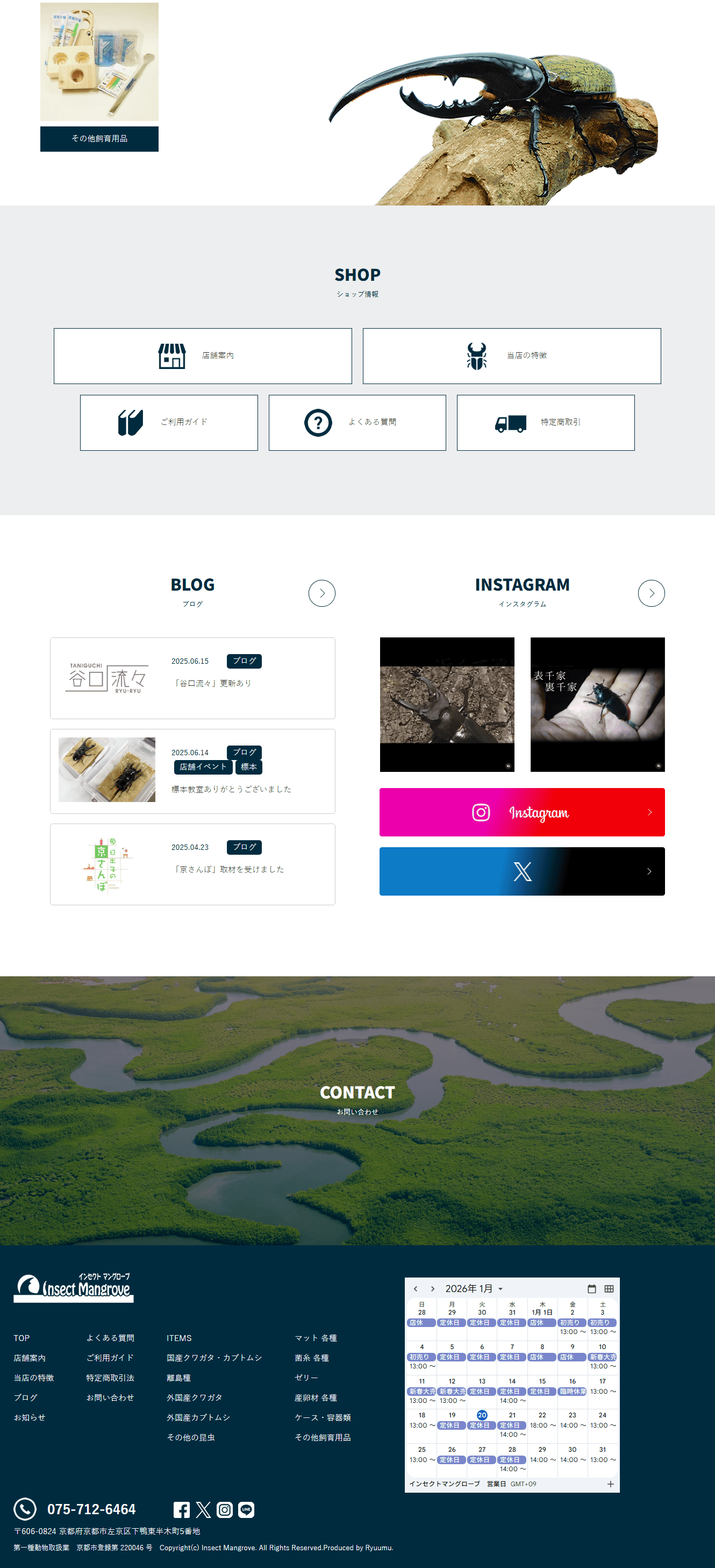 インセクトマングローブ様　ホームページ制作実績　TOPぺージ後半